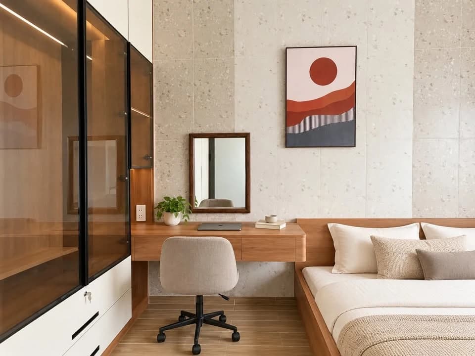 Giường ngủ và bàn trang điểm cùng ngôn ngữ thiết kế