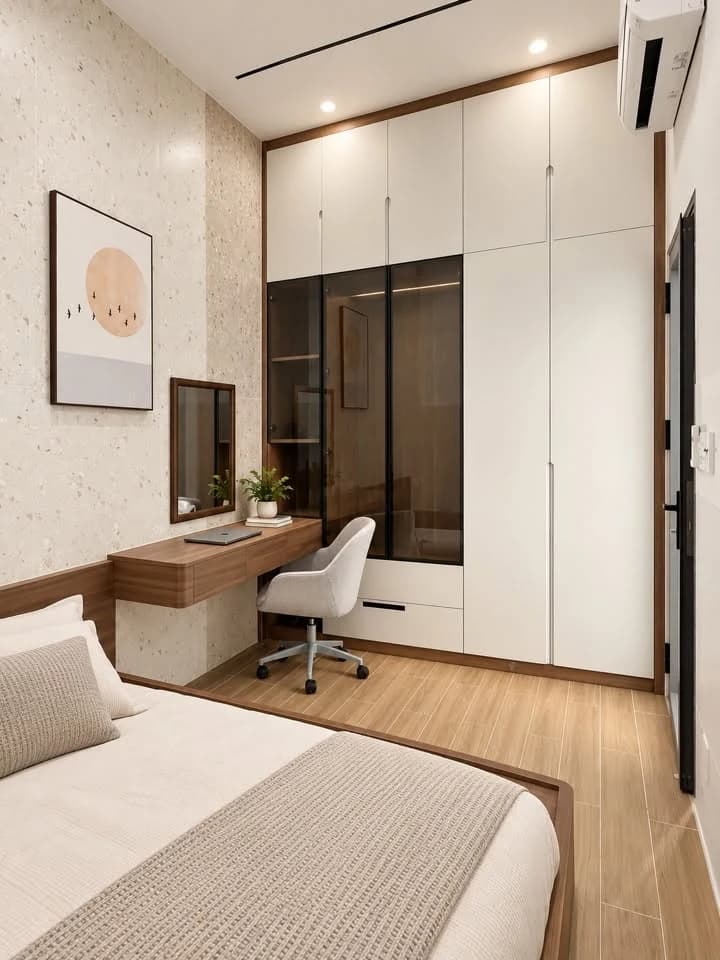 Hệ tủ và bàn được bố trí liền mạch